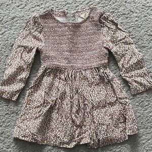 Boden Leopard Print Long Sleeve Kids Dress